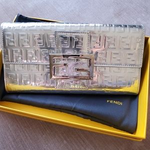 Authentic Fendi Long Wallet Metallic Silver 2007
